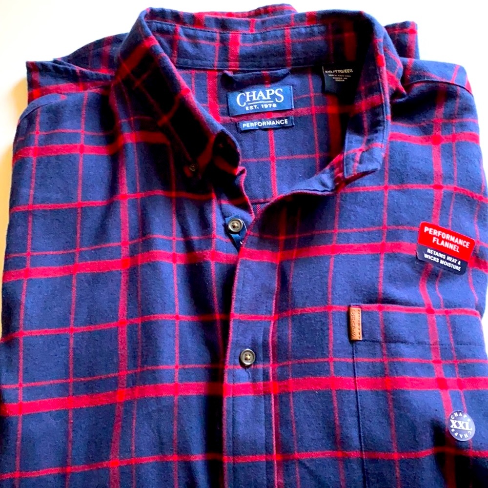 Mens’s CHAPS Flannel Shirt Navy and Red - Picture 3 of 9